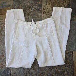 Tommy Hilfiger Size 2 White Linen Blend Pants Straight Leg Pockets Drawstring